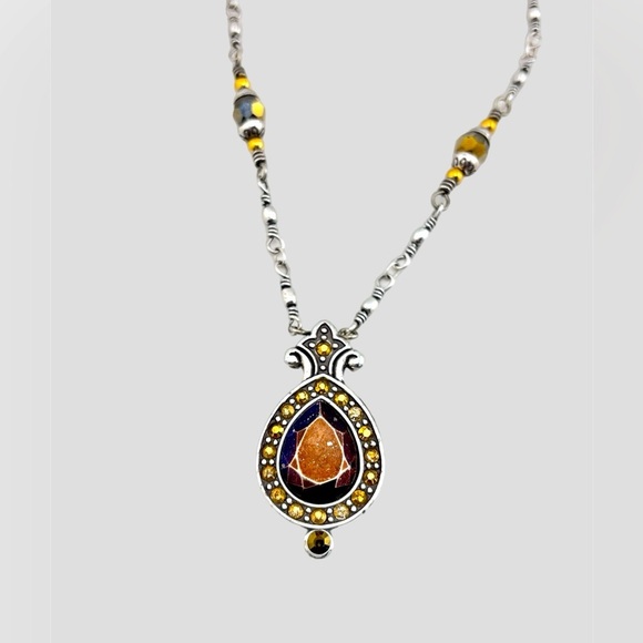 Brighton AMERICAN BEAUTY TOPAZ Silver Crystal Teardrop Pendant Necklace 16-18inc - Picture 6 of 9